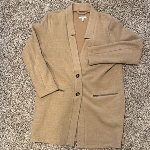 Chic Tan Longline Coat with Pockets